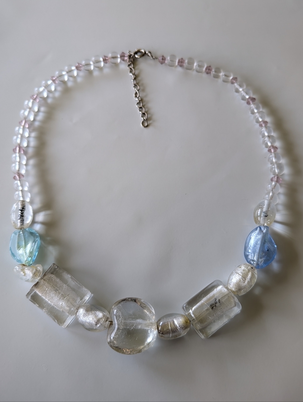 Glass Bead Clear and Blue Necklace